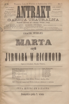 Antrakt : gazeta teatralna : wychodzi codziennie, nie wyłączając niedziel i świąt. R.1, № 95 (4 października 1876)