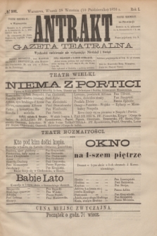 Antrakt : gazeta teatralna : wychodzi codziennie, nie wyłączając niedziel i świąt. R.1, № 101 (10 października 1876)