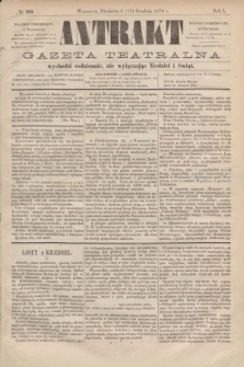 Antrakt : gazeta teatralna : wychodzi codziennie, nie wyłączając niedziel i świąt. R.1, № 169 (17 grudnia 1876)