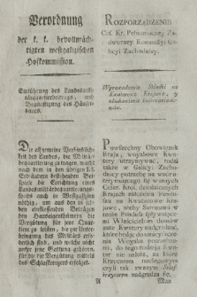 Verordnung der k. k. bevollmächtigten westgalizischen Hofkommission : Einführung des Landesmilitärquartierbeitrags, und Begünstigung des Häuserbaues. [Dat.:] Krakau den 4. May 1798