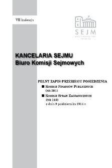 Pełny Zapis Przebiegu Posiedzenia Komisji Spraw Zagranicznych (nr 149) z dnia 9 października 2014 r.