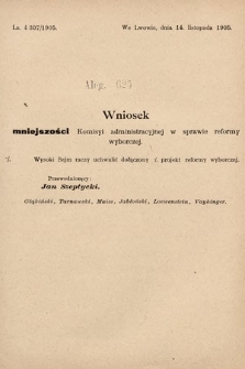 [Kadencja VIII, sesja II, al. 625] Alegata do Sprawozdań Stenograficznych z Drugiej Sesyi Ósmego Peryodu Sejmu Krajowego Królestwa Galicyi i Lodomeryi z Wielkiem Księstwem Krakowskiem z roku 1905. Alegat 625