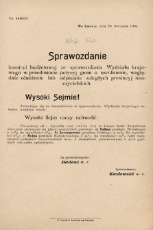 [Kadencja VIII, sesja II, al. 639] Alegata do Sprawozdań Stenograficznych z Drugiej Sesyi Ósmego Peryodu Sejmu Krajowego Królestwa Galicyi i Lodomeryi z Wielkiem Księstwem Krakowskiem z roku 1905. Alegat 639