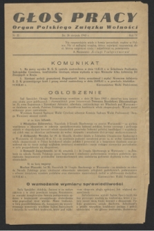 Głos Pracy : Organ Polskiego Związku Wolności. R.4, nr 35 (26 sierpnia 1943)