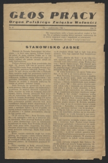 Głos Pracy : Organ Polskiego Związku Wolności. R.4, nr 41 (7 października 1943)