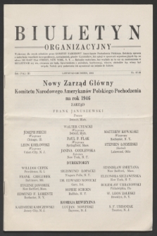 Biuletyn Organizacyjny : wydawany dla swych członków przez Komitet Narodowy Amerykanów Pochodzenia Polskiego. R.3, nr 37/38 (listopad - grudzień 1945)