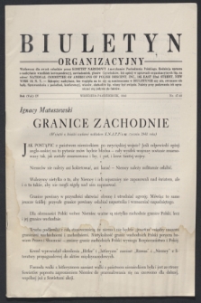 Biuletyn Organizacyjny : wydawany dla swych członków przez Komitet Narodowy Amerykanów Pochodzenia Polskiego. R.4, nr 47/48 (wrzesień - październik 1946)