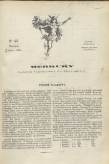 Merkury : dodatek tygodniowy do Ekonomisty. 1866, nr 43 (27 października)