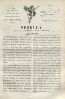 Merkury : dodatek tygodniowy do Ekonomisty. R.5 [!], N. 5 (2 lutego 1870)