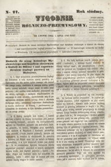 Tygodnik Rolniczo-Przemysłowy. R.7, Nro. 27 (1 lipca 1844)