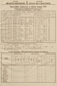 Miasto Kraków : sprawozdanie statystyczne za miesiąc sierpień 1932 = Ville de Cracovie : bulletin mensuel de statistique municipale pour août 1932