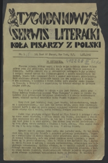 Tygodniowy Serwis Literacki Koła Pisarzy z Polski. 1941, nr 1 (1 listopada)