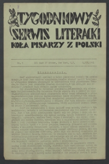 Tygodniowy Serwis Literacki Koła Pisarzy z Polski. 1941, nr 5 (3 grudnia)