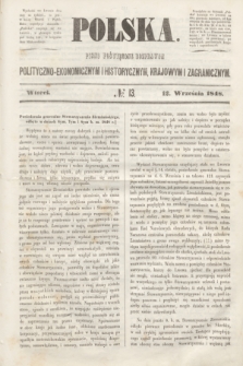 Polska : pismo poświęcone rozprawom polityczno-ekonomicznym i historycznym, krajowym i zagranicznym. 1848, № 13 (12 września)