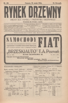 Rynek Drzewny : organ dla handlu i przemysłu drzewnego. R.6, nr 40 (16 maja 1924)