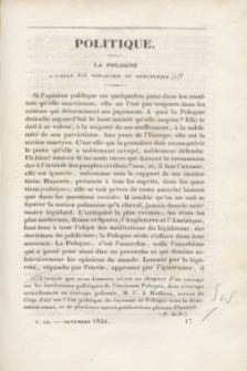 Le Polonais : journal des Intérêts de la Pologne, dirigé par un Membre de la Diète Polonaise. T.3, no 17 (1 Novembre 1834)