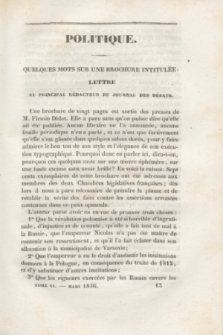 Le Polonais : journal des Intérêts de l'Europe, dirigé par un Membre de la Diète Polonaise. Année 4, T. 6, no 33 (1836)