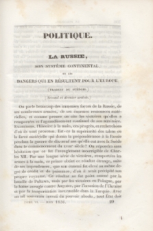 Le Polonais : journal des Intérêts de l'Europe, dirigé par un Membre de la Diète Polonaise. Année 4, T.6, no 36 (Juin 1836)