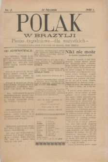 Polak w Brazylji : pismo tygodniowe dla wszystkich. 1905, nr 2 (14 stycznia)