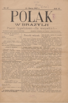 Polak w Brazylji : pismo tygodniowe dla wszystkich. R.3, nr 12 (22 marca 1907) + dod.