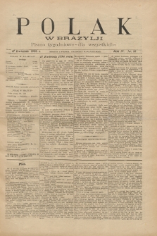 Polak w Brazylji : pismo tygodniowe dla wszystkich. R.4, nr 16 (17 kwietnia 1908) + dod.