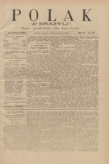 Polak w Brazylji : pismo tygodniowe dla wszystkich. R.4, nr 24 (12 czerwca 1908) + dod.
