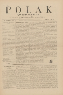 Polak w Brazylji : pismo tygodniowe dla wszystkich. R.4, nr 33 (14 sierpnia 1908) + dod.