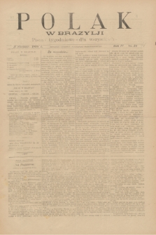 Polak w Brazylji : pismo tygodniowe dla wszystkich. R.4, nr 34 (21 sierpnia 1908) + dod.