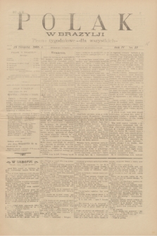 Polak w Brazylji : pismo tygodniowe dla wszystkich. R.4, nr 35 (28 sierpnia 1908) + dod.