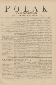 Polak w Brazylji : pismo tygodniowe dla wszystkich. R.4, nr 37 (11 września 1908) + dod.