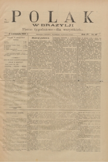 Polak w Brazylji : pismo tygodniowe dla wszystkich. R.4, nr 45 (6 listopada 1908) + dod.