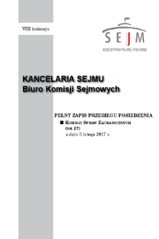 Pełny Zapis Przebiegu Posiedzenia Komisji Spraw Zagranicznych (nr 57) z dnia 8 lutego 2017 r.