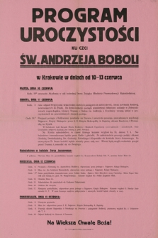 Program uroczystości ku czci św. Andrzeja Boboli