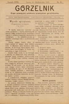 Gorzelnik : organ poświęcony polskiemu przemysłowi gorzelniczemu. R. 18, 1905, nr 20