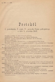 [Kadencja IV, sesja V, pos. 2] Protokoły z 5. Sesyi IV. Peryodu Sejmu Krajowego Królestwa Galicyi i Lodomeryi wraz z Wielkiem Księstwem Krakowskiem z roku 1882. Protokół 2