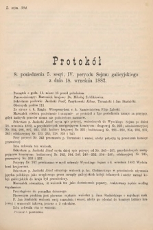 [Kadencja IV, sesja V, pos. 8] Protokoły z 5. Sesyi IV. Peryodu Sejmu Krajowego Królestwa Galicyi i Lodomeryi wraz z Wielkiem Księstwem Krakowskiem z roku 1882. Protokół 8