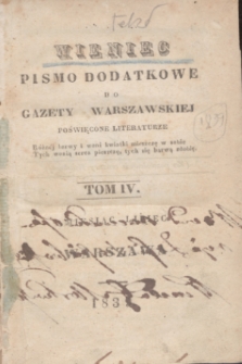 Wieniec : pismo dodatkowe do Gazety Warszawskiej poświęcone literaturze. 1839, T. 4 (lipiec) + spis rzeczy