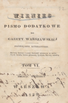 Wieniec : pismo dodatkowe do Gazety Warszawskiej poświęcone literaturze. 1939, T. 6 (wrzesień) + spis rzeczy