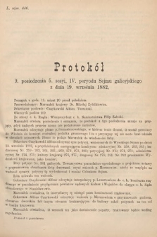 [Kadencja IV, sesja V, pos. 9] Protokoły z 5. Sesyi IV. Peryodu Sejmu Krajowego Królestwa Galicyi i Lodomeryi wraz z Wielkiem Księstwem Krakowskiem z roku 1882. Protokół 9