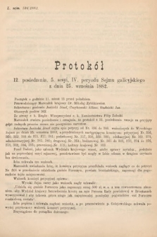 [Kadencja IV, sesja V, pos. 12] Protokoły z 5. Sesyi IV. Peryodu Sejmu Krajowego Królestwa Galicyi i Lodomeryi wraz z Wielkiem Księstwem Krakowskiem z roku 1882. Protokół 12