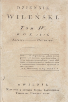 Dziennik Wileński. T.4, Materye tomu IV (1816)