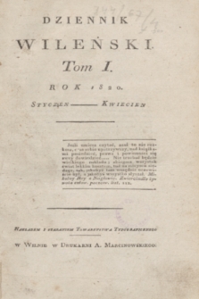 Dziennik Wileński. T.1, Materye Tomu Iszego (1820)