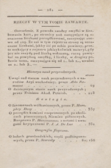 Dziennik Wileński. Umiejętności i Sztuki. T.4, Rzeczy w tym tomie zawarte (1829)