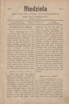 Niedziela : tygodnik dla rodzin chrześcijańskich. R.1, nr 3 (18 października 1874)