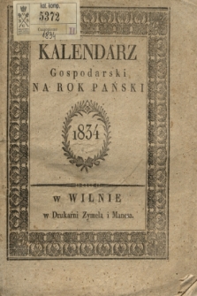 Kalendarz Gospodarski na Rok Pański 1834