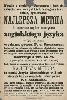 Wyszło z druku w Warszawie i jest do nabycia we wszystkich księgarniach dzieło, tytułowane: Najlepsza metoda do nauczenia się bez nauczyciela angielskiego języka w 24 lekcyach