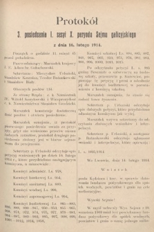 [Kadencja X, sesja I, pos. 3] Protokoły z I. sesji X. peryodu Sejmu krajowego Królestwa Galicyi i Lodomeryi wraz z Wielkiem Księstwem Krakowskiem w latach 1913 i 1914. Posiedzenie 3