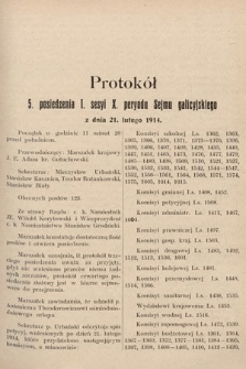 [Kadencja X, sesja I, pos. 5] Protokoły z I. sesji X. peryodu Sejmu krajowego Królestwa Galicyi i Lodomeryi wraz z Wielkiem Księstwem Krakowskiem w latach 1913 i 1914. Posiedzenie 5