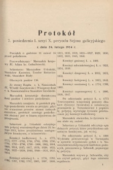 [Kadencja X, sesja I, pos. 7] Protokoły z I. sesji X. peryodu Sejmu krajowego Królestwa Galicyi i Lodomeryi wraz z Wielkiem Księstwem Krakowskiem w latach 1913 i 1914. Posiedzenie 7