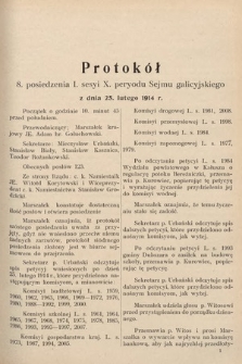 [Kadencja X, sesja I, pos. 8] Protokoły z I. sesji X. peryodu Sejmu krajowego Królestwa Galicyi i Lodomeryi wraz z Wielkiem Księstwem Krakowskiem w latach 1913 i 1914. Posiedzenie 8